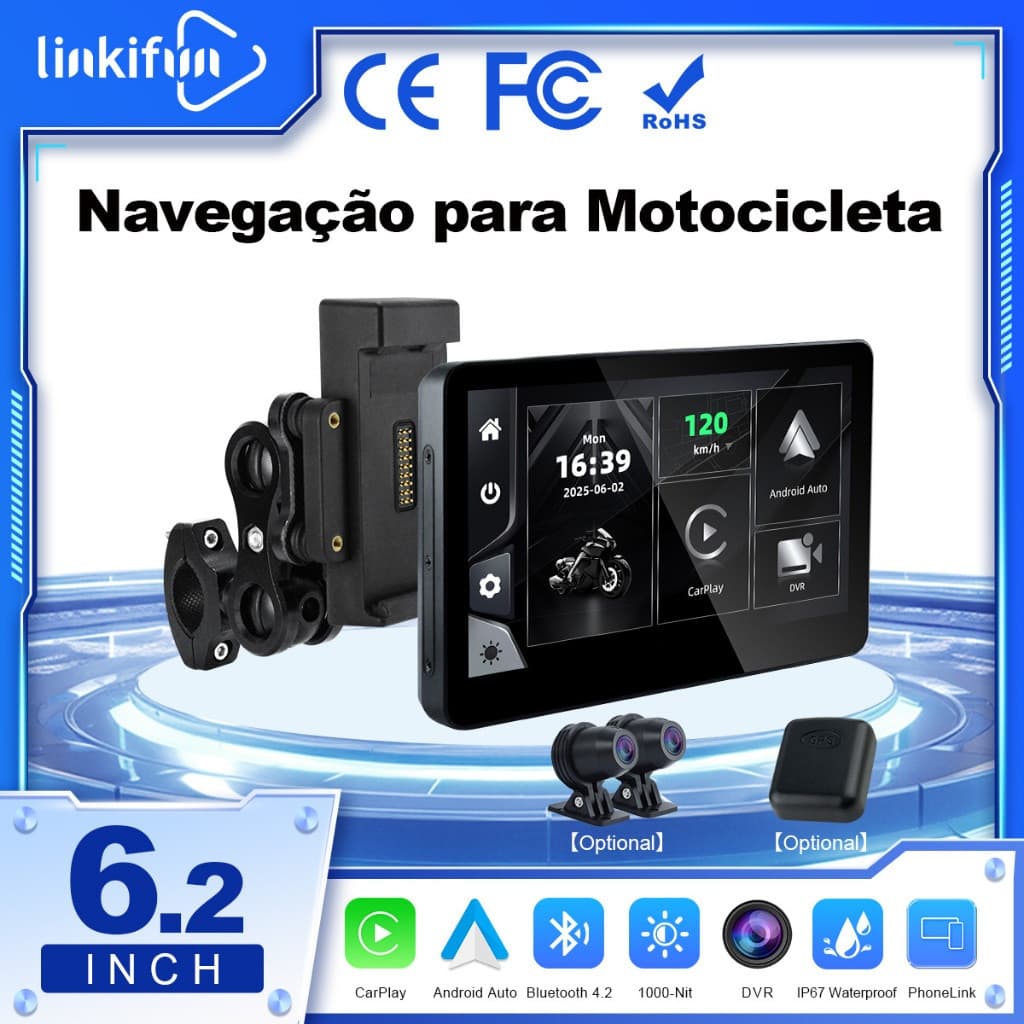 Linkifun MT13 Tela CarPlay Para Motocicleta De 6.2 Polegadas , Apple Sem Fio E Android Auto , Espelhamento De , IP67 , S