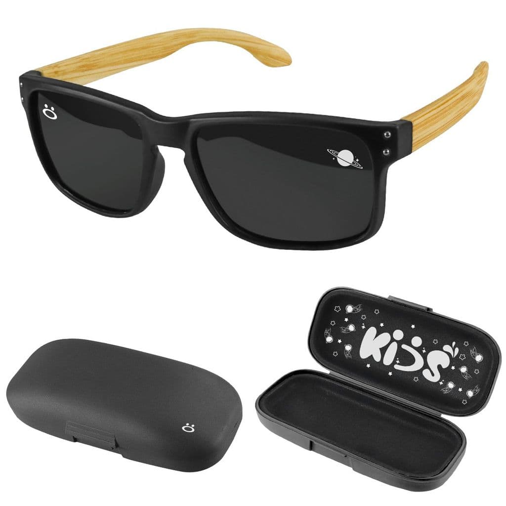 oculos sol infantil preto madeira praia proteção uv + case verão resistente qualidade premium social