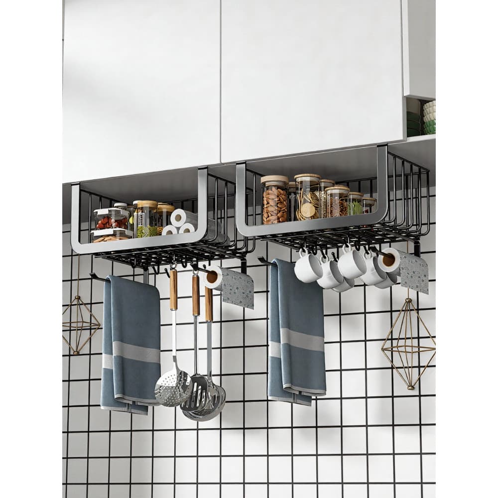 Sob o armário cabide cozinha pendurado cesta Rack pendurado armário multifuncional pá colher perfuração-livre cabide de