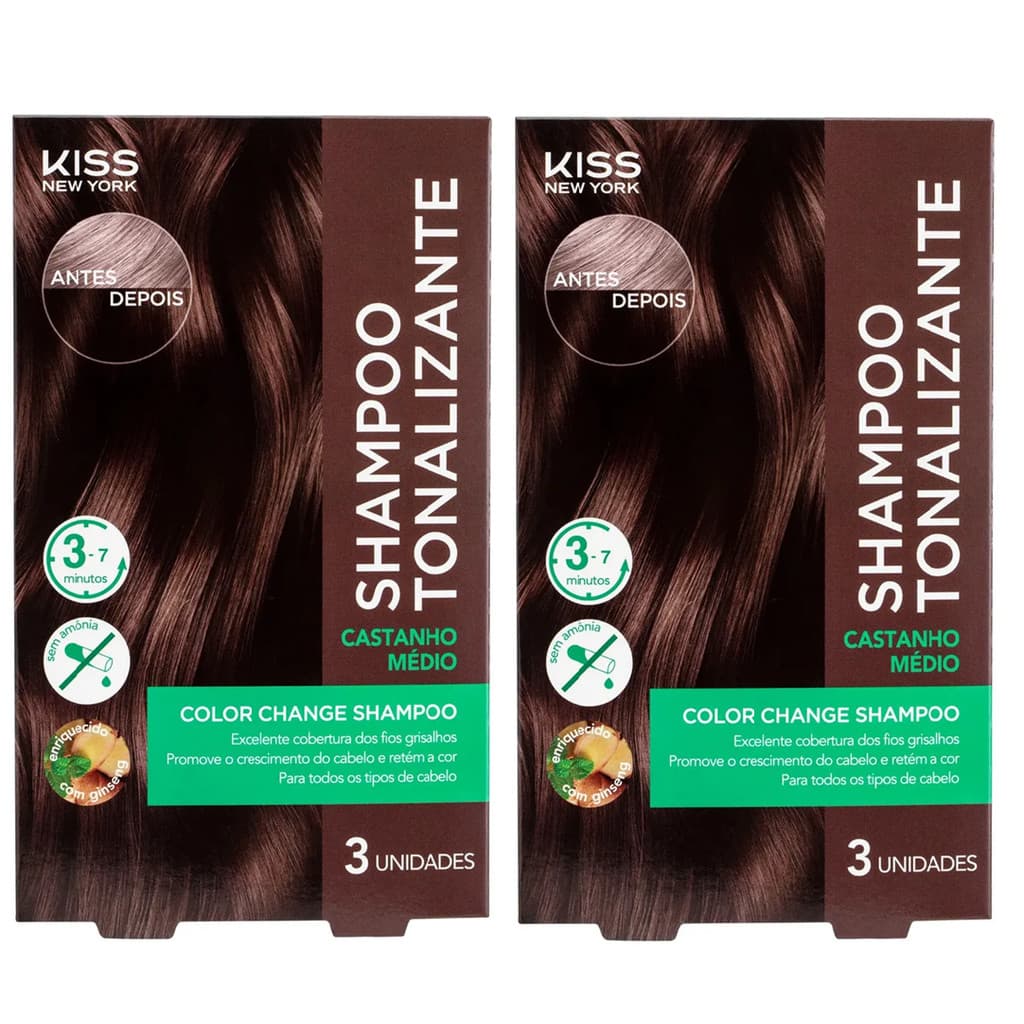 Kit 2x Shampoo Tonaliz. Color Castanho Médio Kiss New York