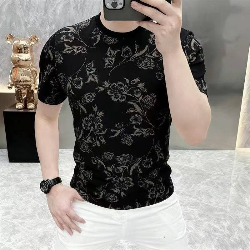 Street Wear de manga curta em torno do pescoço camiseta masculina verão novo estilo na moda Casual camisa de fundo bonit