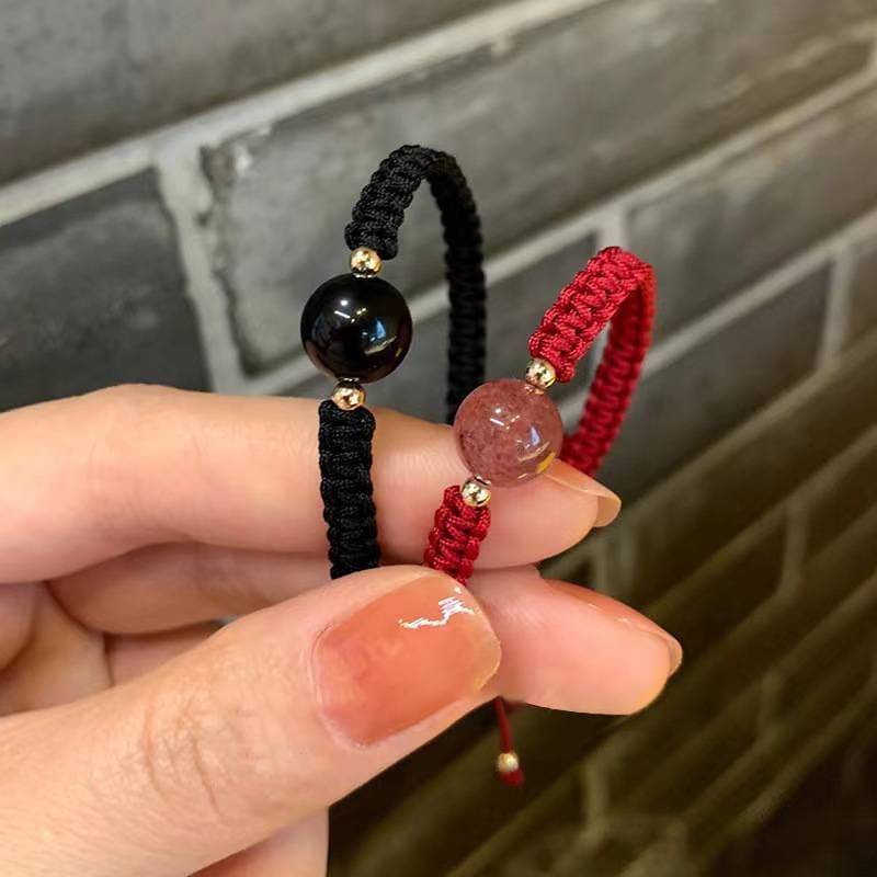 [BI] Luy Pedra Corda Casal Pulseiras Contas Vermelhas Mão-Tecido Charme Pulseira Moda Feminina Jóias Acessórios De Casam