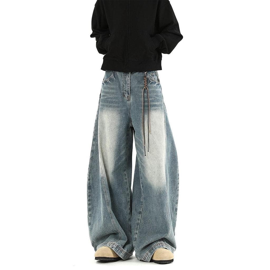 Americano High street Wear lavável Machete Jeans masculino rua Puffian bonito cleanfit Casual solto calças de perna larg