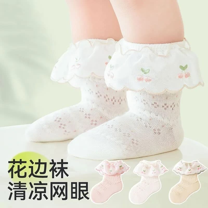 Meias de bebê verão finas meias de tubo médio bonito meias de renda do bebê verão malha respirável meias de renda prince
