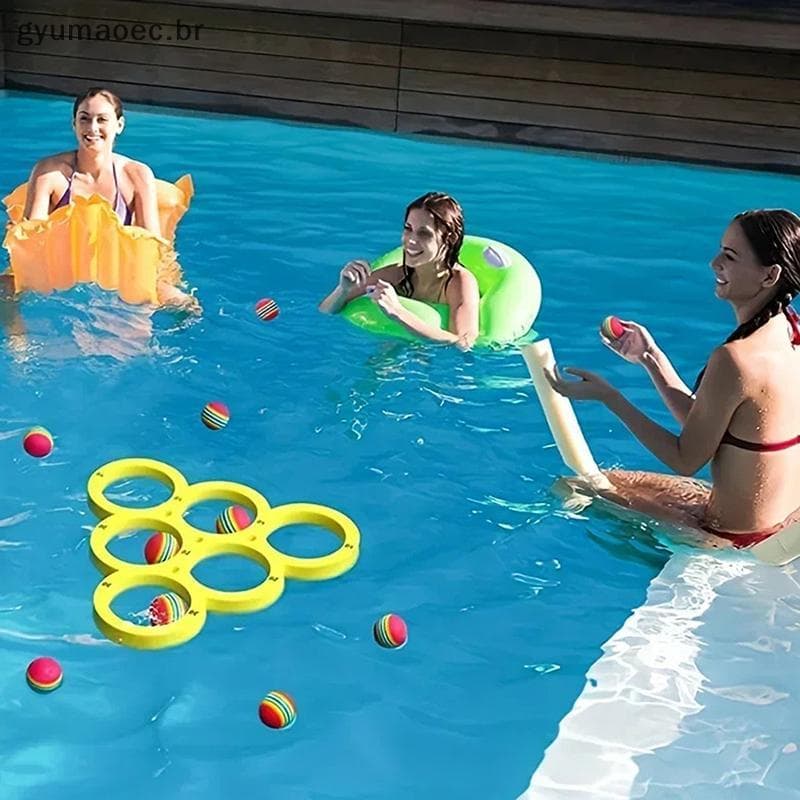 [GYU] 1Pc Mesa Flutuante Com 10 Bolas Anel De Brinquedo Jogo De Arremesso Esportes Aquáticos Piscina EVA Jogando Círculo