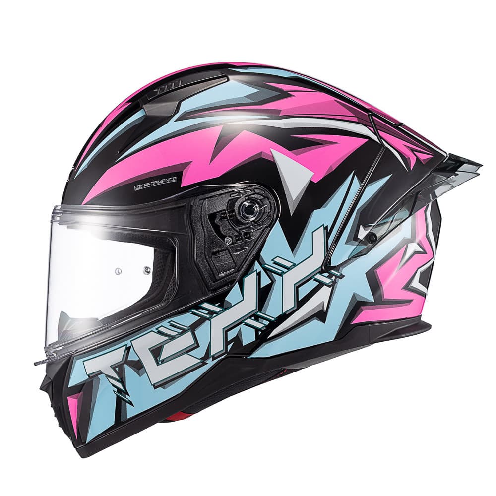 Capacete Fechado Texx Raptor Genesis Azul Rosa Branco Viseira Anti-Risco Moto Feminino