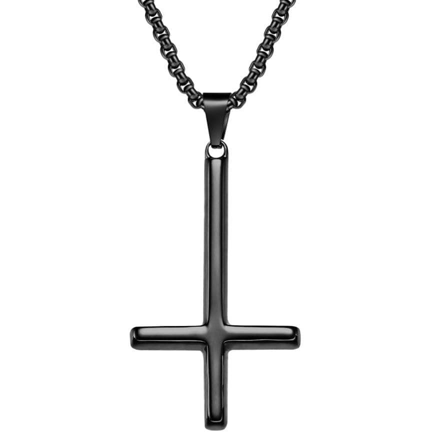 Colar Masculino PAURO de Aço Inoxidável com Pingente de Cruz Invertida e Corrente de 22/24 Polegadas, Preto, Dourado, Pr