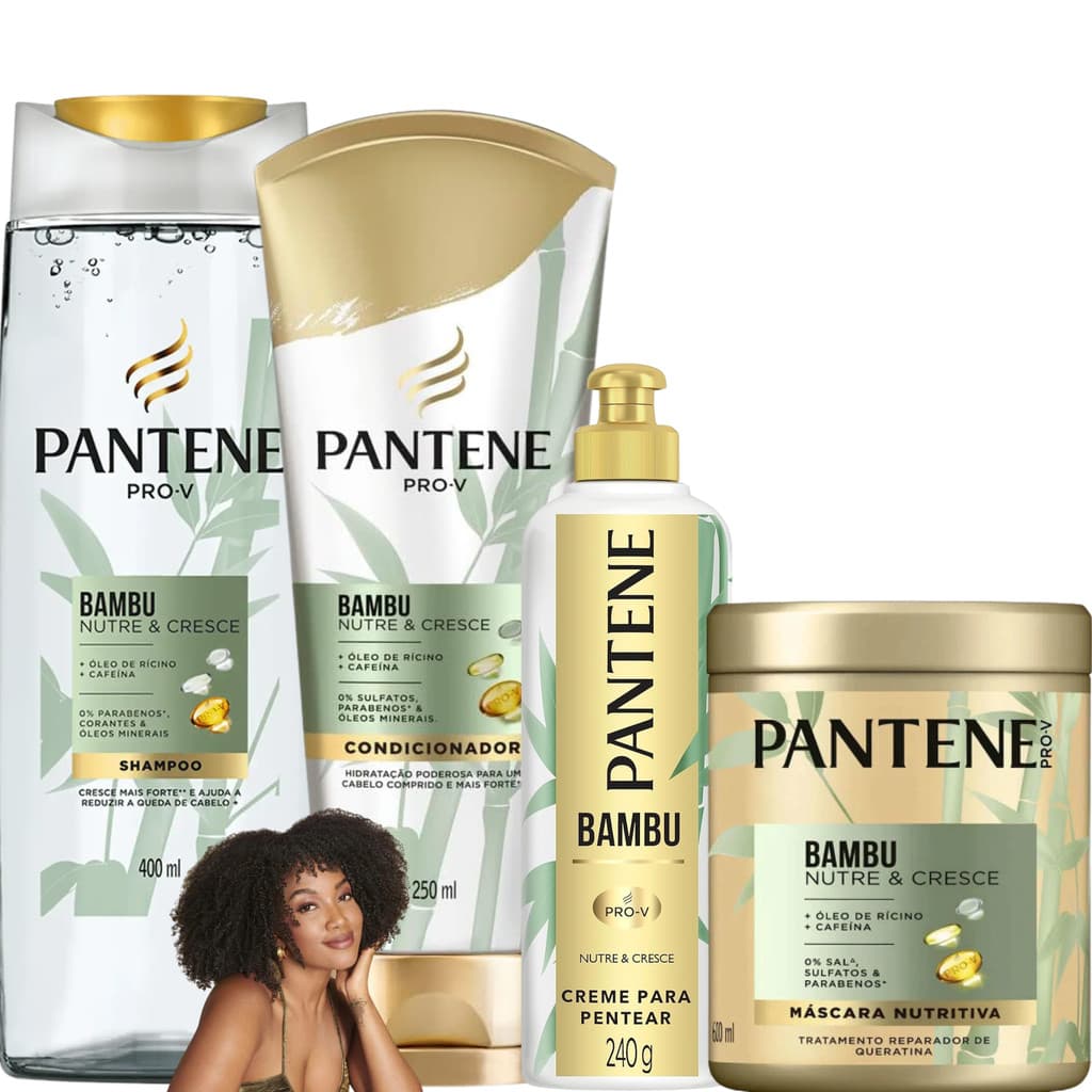 Kit Pantene Bambu Nutre Cresce Sem Sal Sulfatos sem Parabenos Cabelos Fortalecidos