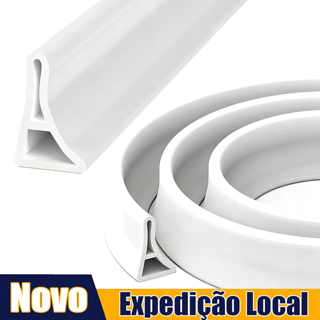 Perfil de Vedação Veda Água 1,5m Branco TPE Flexível Autoadesivo para Box, Piso, Pia, Banheira e Cozinha