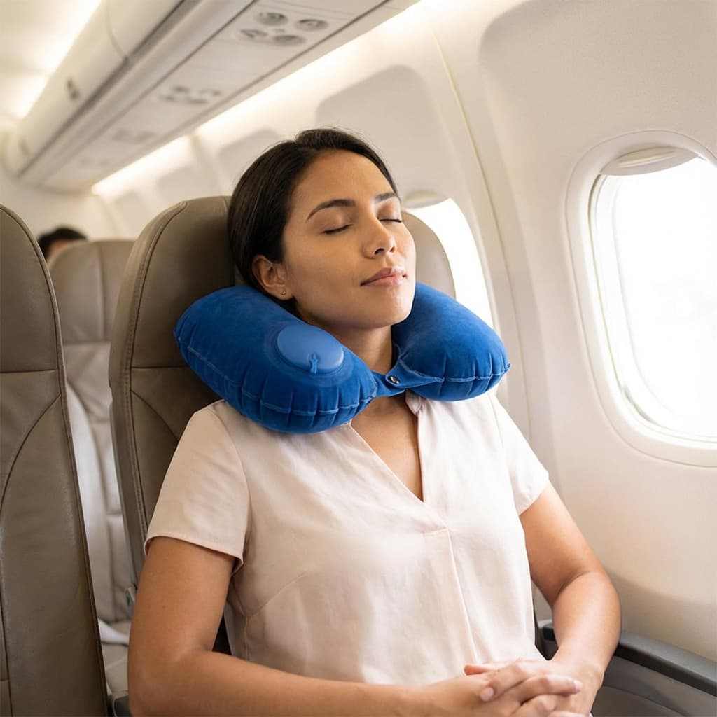 Compact Comfortable Travel Neck Pillow —Travesseiro de Viagem Inflável com Bomba Manual