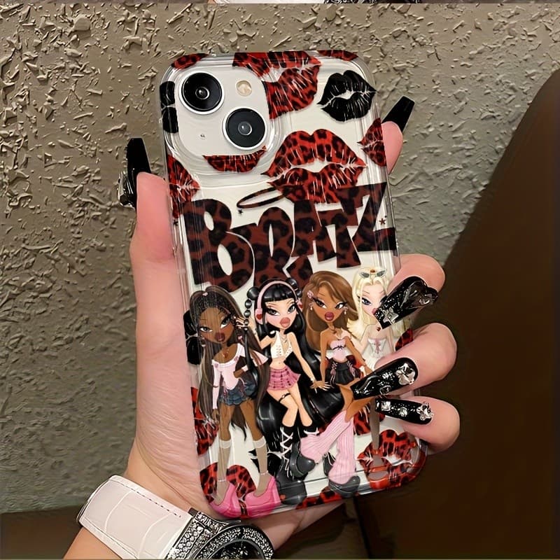 Moda fofa exclusiva B-Bratzs estampa de leopardo estampa labial Y2K Design capa de telefone, adequada para iPhone 17 16e