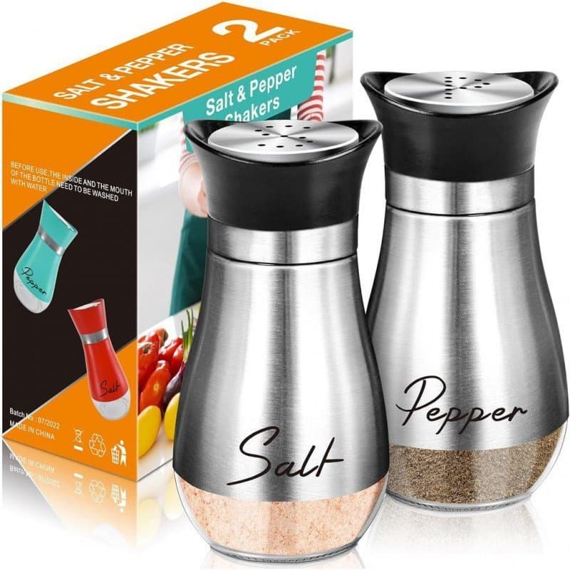 Conjunto de Saleiros e Pimenteiros, Saleiro e Pimenteiro de Vidro de 4oz com Tampa de Aço Inoxidável para Utensílios de
