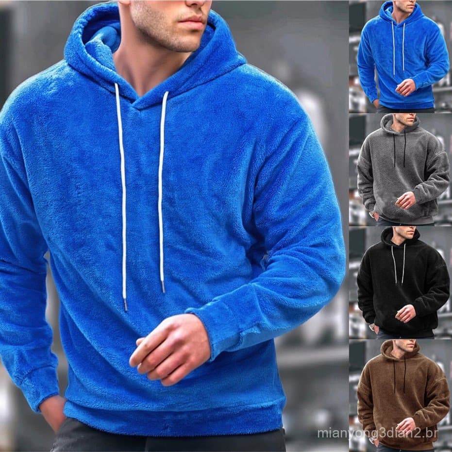 Cross-Border novo estilo outono inverno Plus Size com capuz masculino Casual único moda moletom Coral velo S