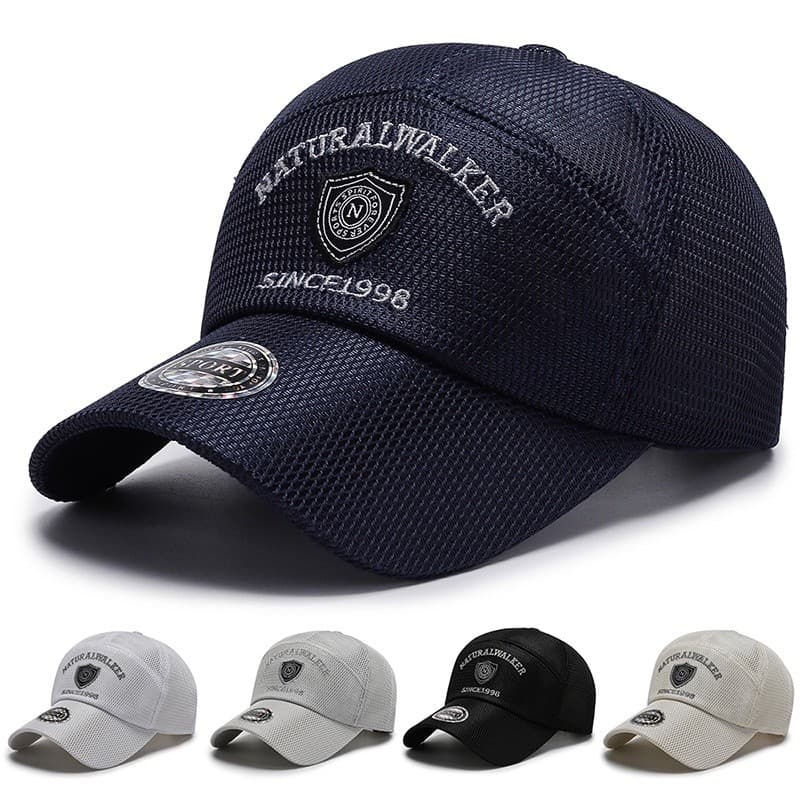 Boné de malha masculino, boné de beisebol respirável, boné snapback para pesca, boné trucker.