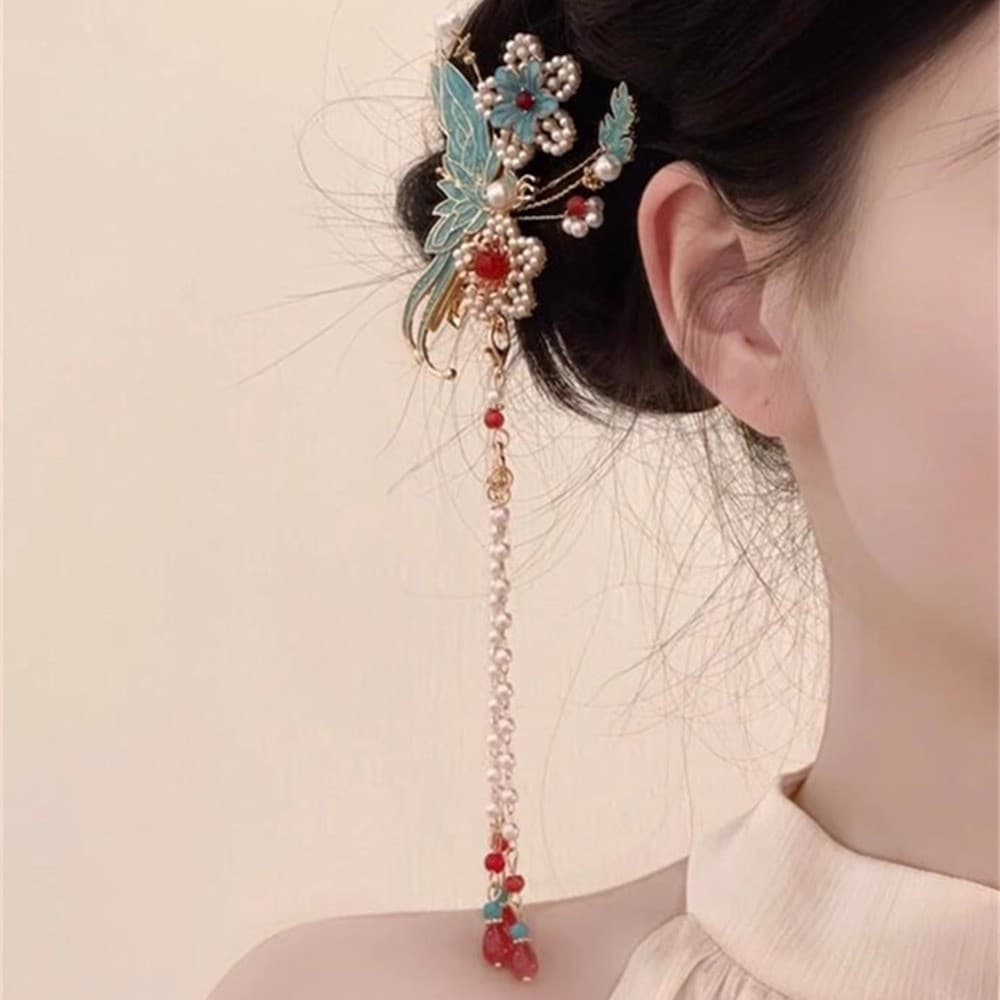Novo estilo chinês grampo de cabelo borla passo agitando Hanfu cavalo rosto saia clipe lateral Retro Cheongsam acessório