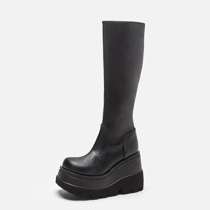 Botas altas de estilo gótico com sola grossa, botas de motociclista, acima do joelho, com bico largo, botas altas que af