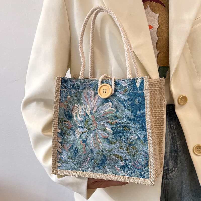 Estudante versão coreana bolsa feminina moda linho almoço saco novo estilo japonês ins lona mão-transporte lancheira sac