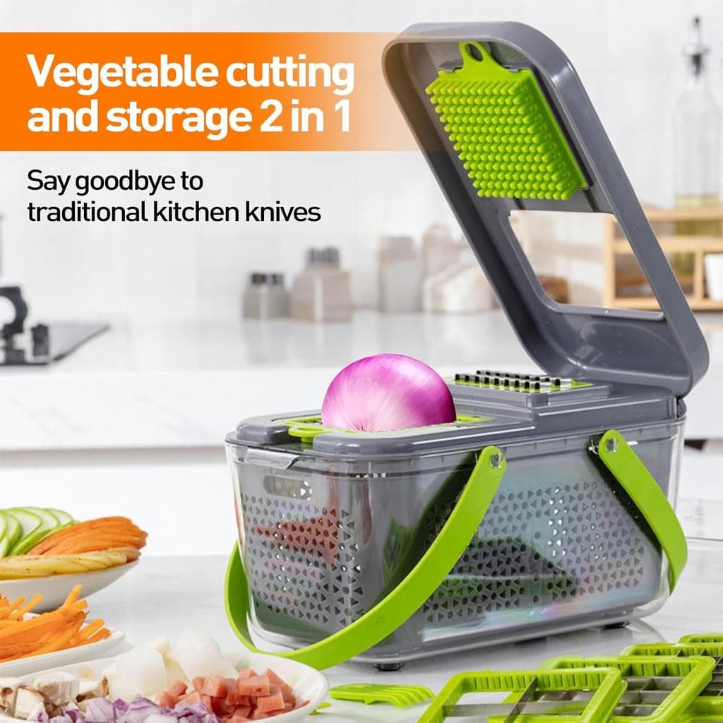 Cortador de Legumes APSARAS USA Pro 18 em 1, Picador de Alimentos com Recipiente, Fatiador e Cortador de Legumes para Sa