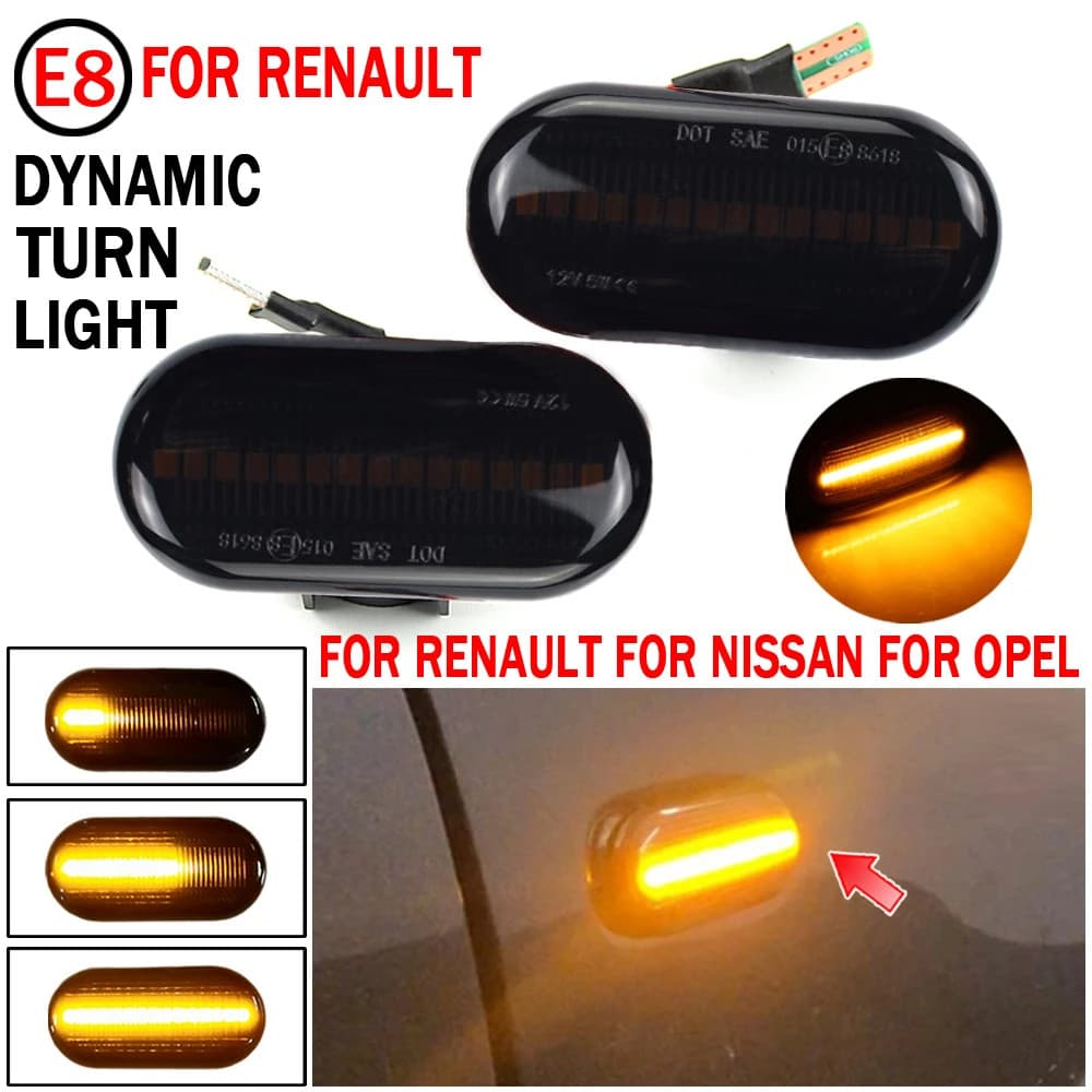 2x Luzes de Sinalização Lateral LED para Volante, Aplicáveis a Clio, Trafic, Kangoo, Galho, Dacia, Nissan Interstar, Pri
