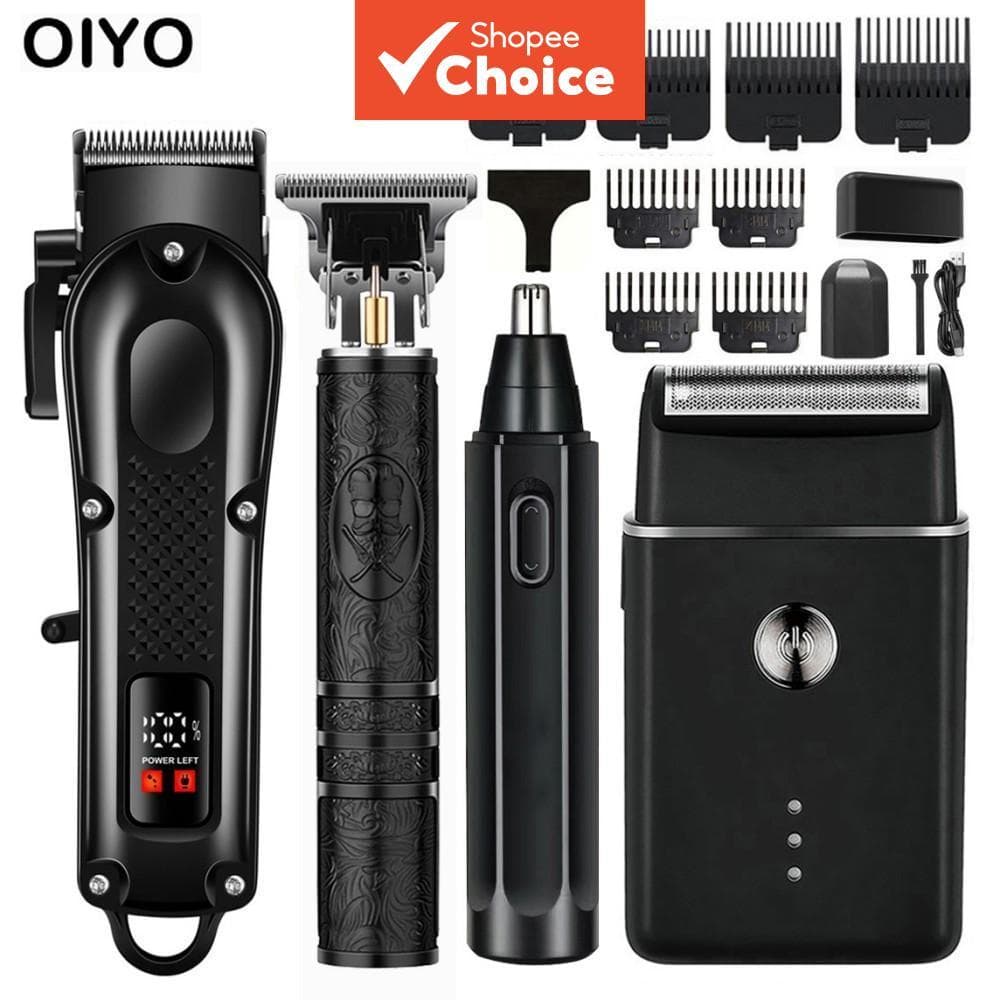 Kit de beleza masculino 4 peças com visor LCD: máquina de cortar cabelo recarregável USB, barbeador elétrico, aparador