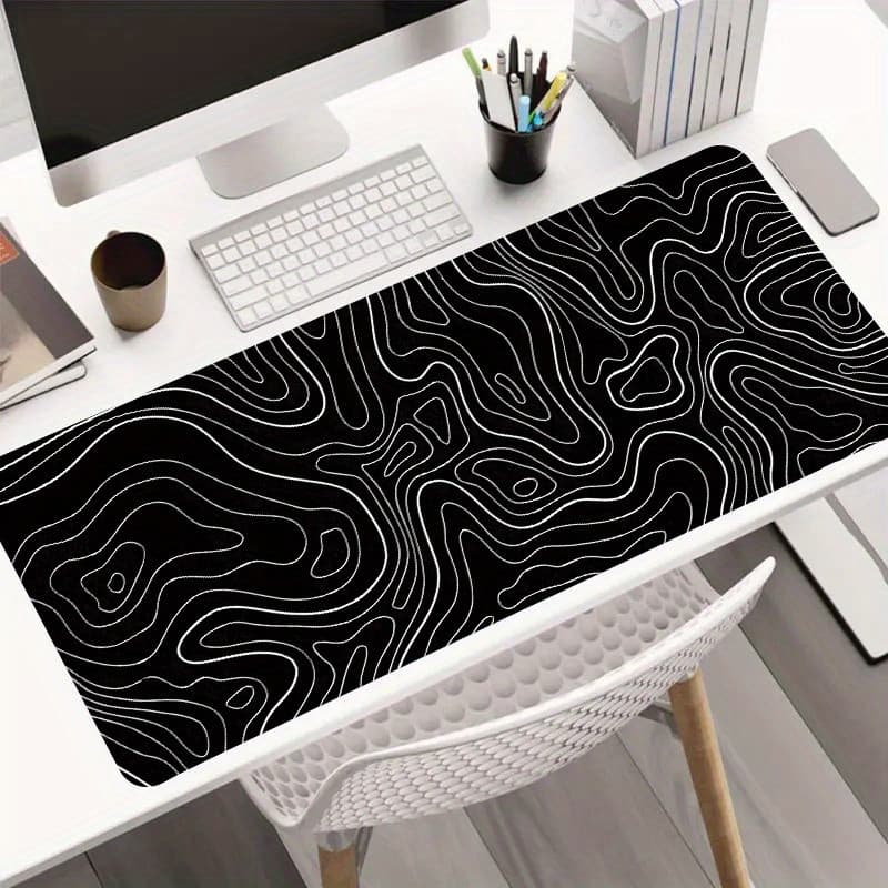 Tapete De Rato Para Jogos Com Linha De Contorno Topográfico Preto , Mesa Grande À Prova D'água De Borracha Antiderrapant