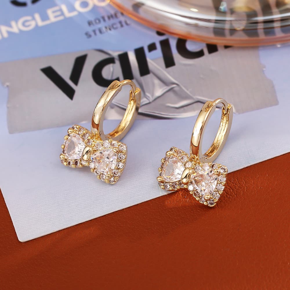 Brincos de Zircônia com Laço Elegantes e Modernos, Presente para Rosto Redondo CNXI