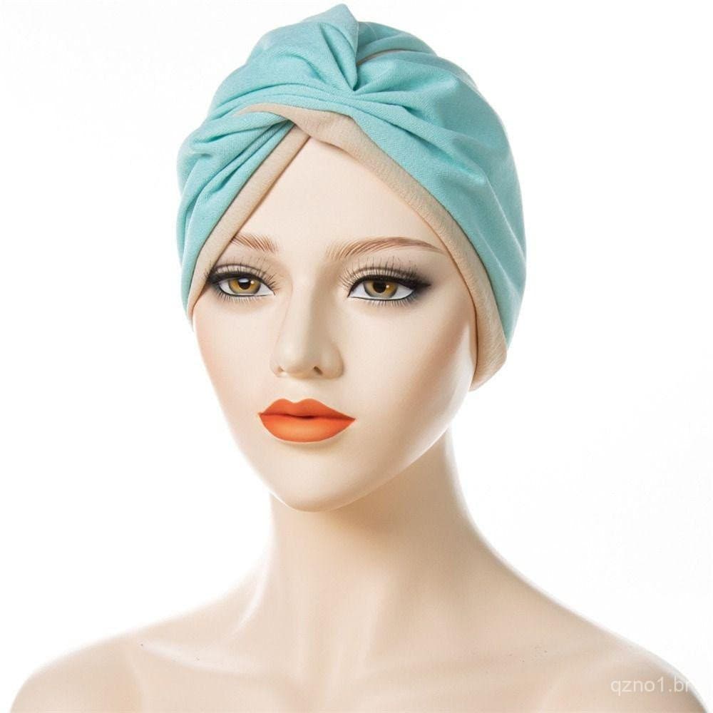 Chapéu com lenço para mulheres, lenço muçulmano dobrável com cruzamento frontal.