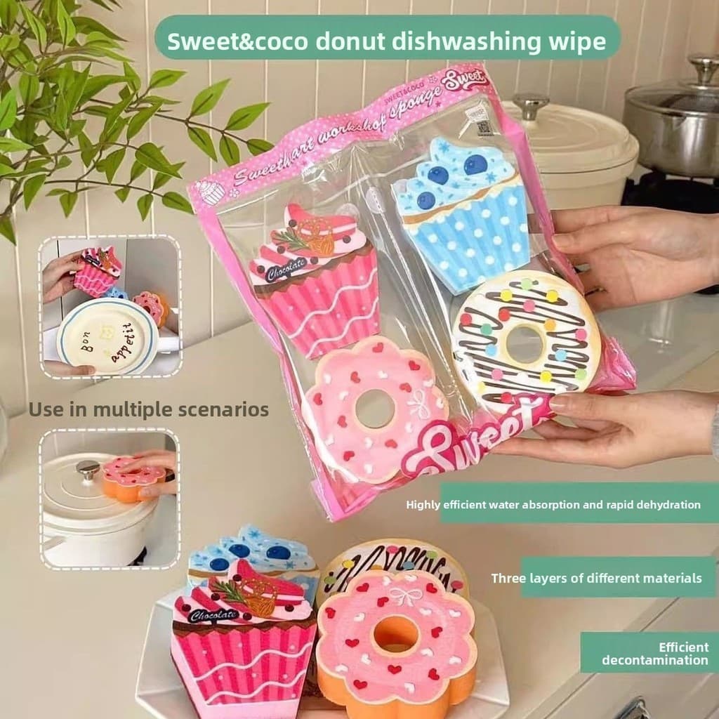 Donut lavar louça limpar alta eficiência absorção de água fácil de limpar esponja limpar limpar pano de óleo antiaderent