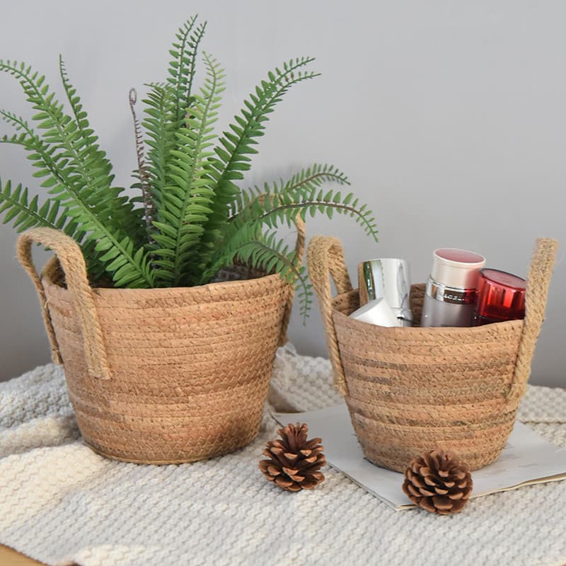 Cesta de flores portátil tecida de grama nórdica, Rattan, planta verde, vaso de flores, cesta de armazenamento de artigo