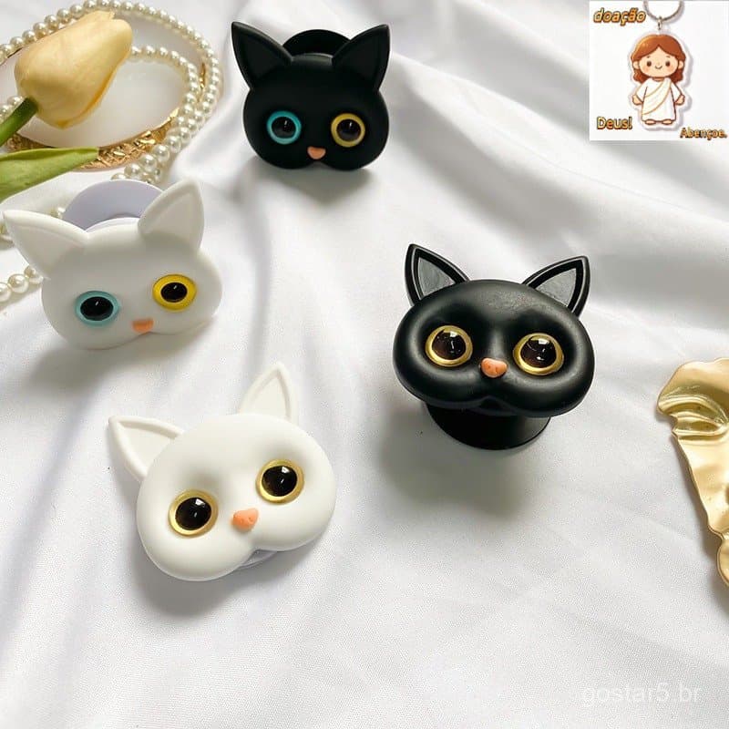 Suporte de Telefone Simples e Fofo de Cor Sólida com Pop Socket de Gato