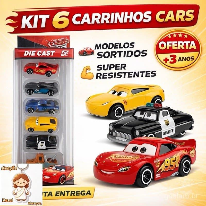 Kit 6 Carrinhos Cars Relâmpago McQueen Metal Diecast Miniatura 1:55 Infantil Coleção