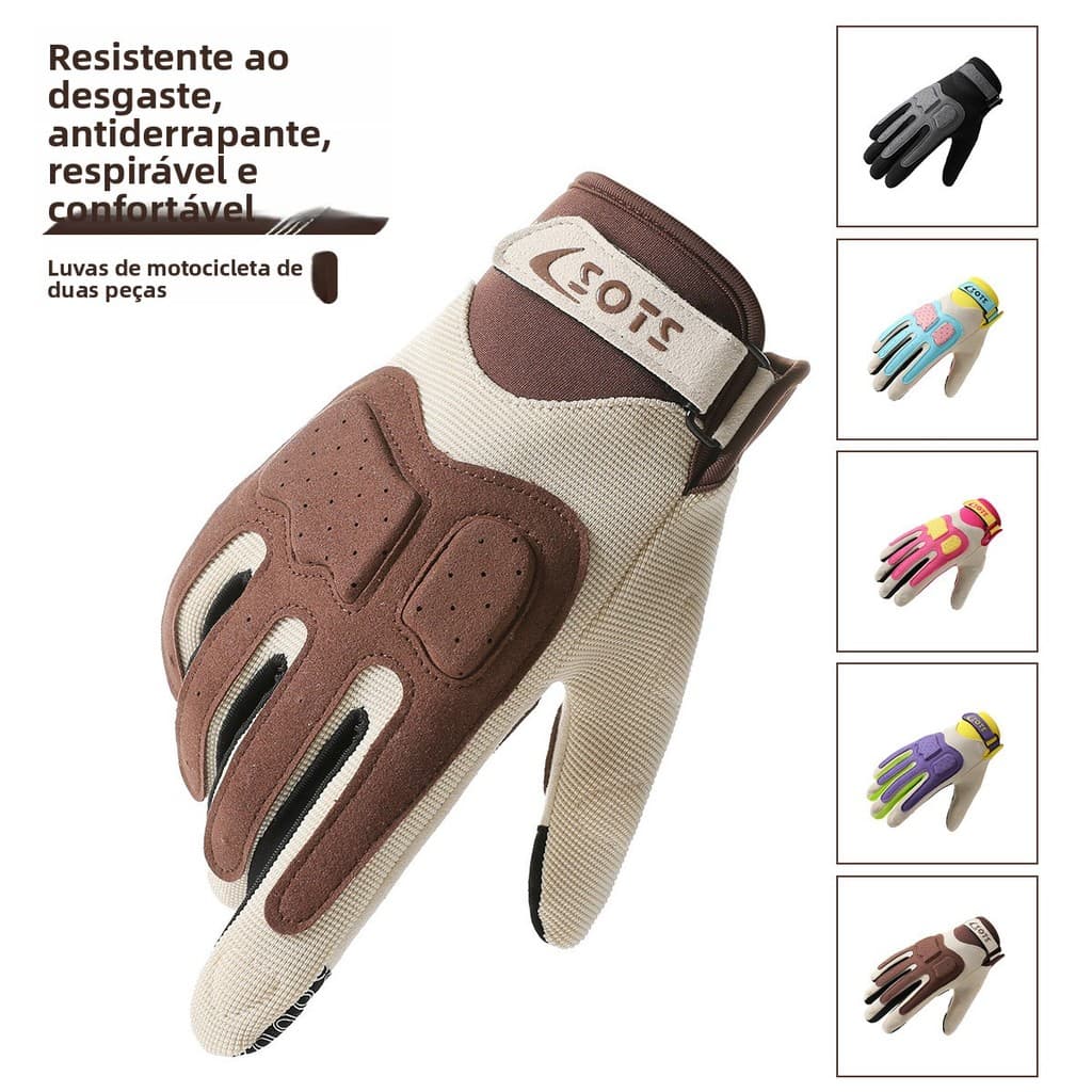Luvas de ciclismo coloridas para todas as estações, com cinco dedos, para mulheres, luvas anti-abrasão para uso ao ar li