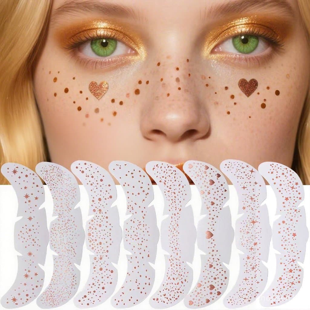 8 adesivos de sardas rosa, adesivos de tatuagem em formato de coração, à prova d'água, com padrão de estrelas.