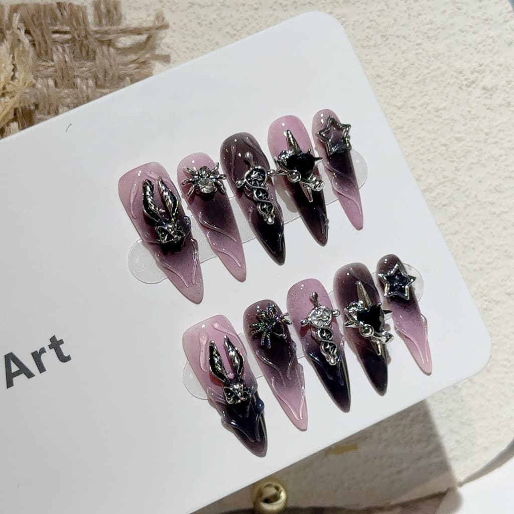 Unhas Postiças Artesanais Y2K Goth para Halloween Punk, Tamanho Personalizado (Conjunto de 10 Peças) IZNY