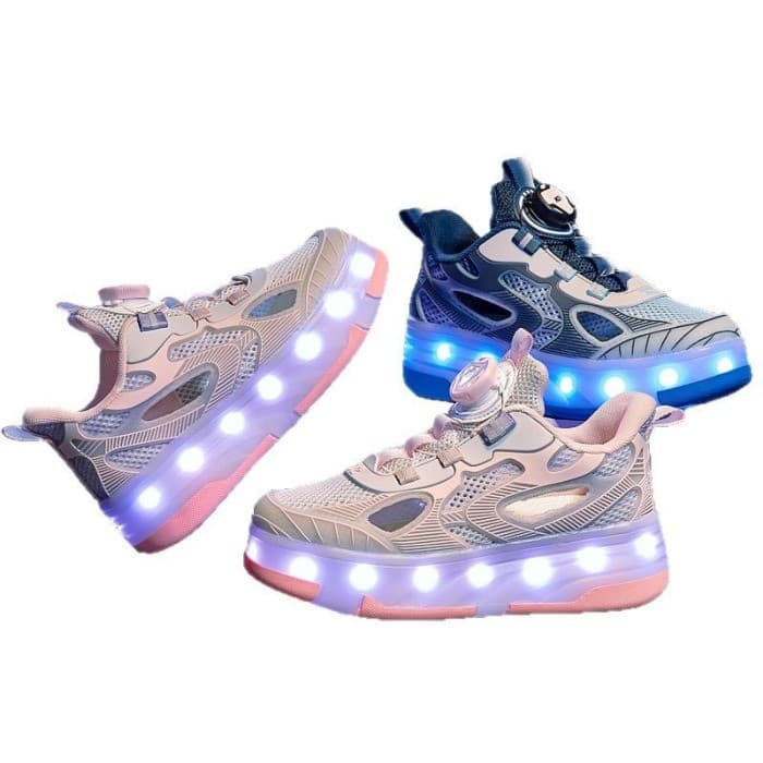Runaway sapatos meninos recarregável luminoso patins verão única rede oco patins crianças sapatos de quatro rodas menina