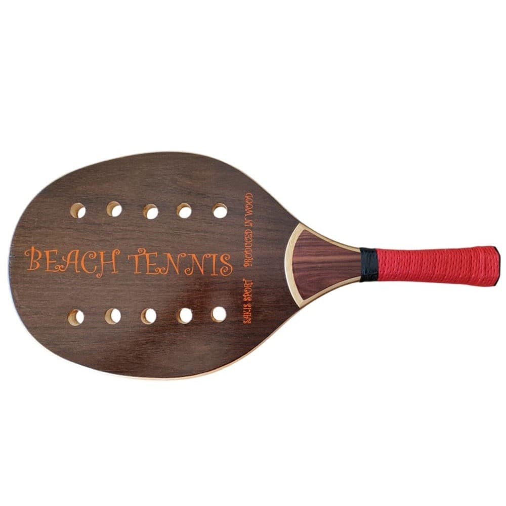 Raquete de Beach Tennis Sakis Sport em Madeira Artesanal Marrom/Vermelho