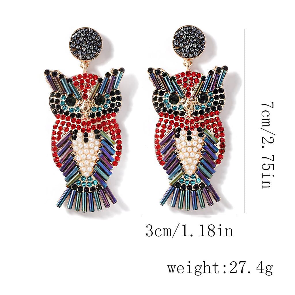 Brincos De Coruja Caprichosos , Pendurados De Animais Com Strass Em Negrito E Multicoloridos PD2429