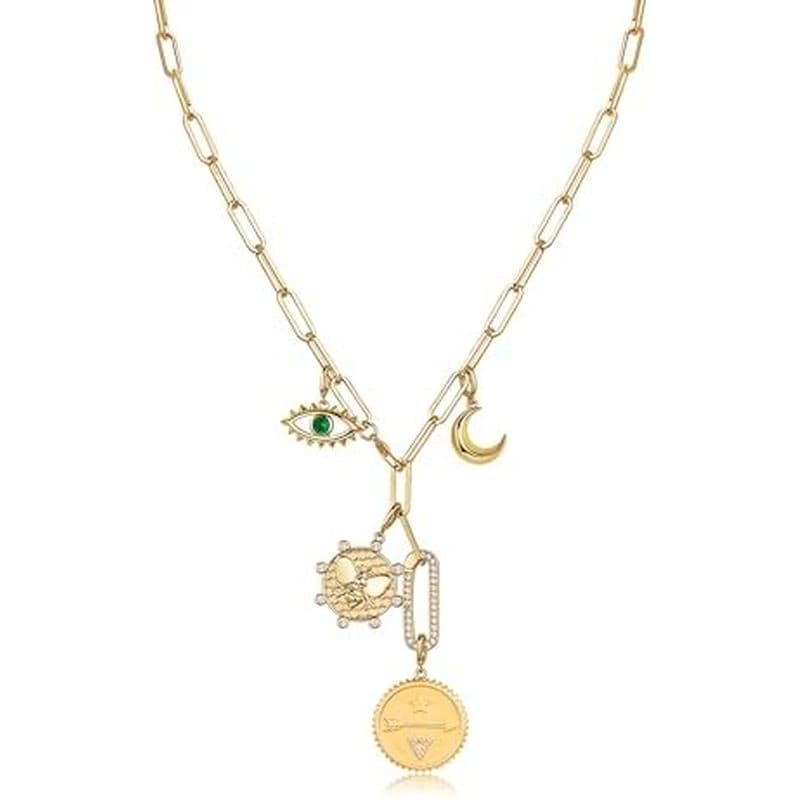 PAVOI Colar Com Pingente De Coração Banhado A Ouro 14K Para Mulheres-De Corrente , Estrela , Pedra Preciosa Mau Olhado ,