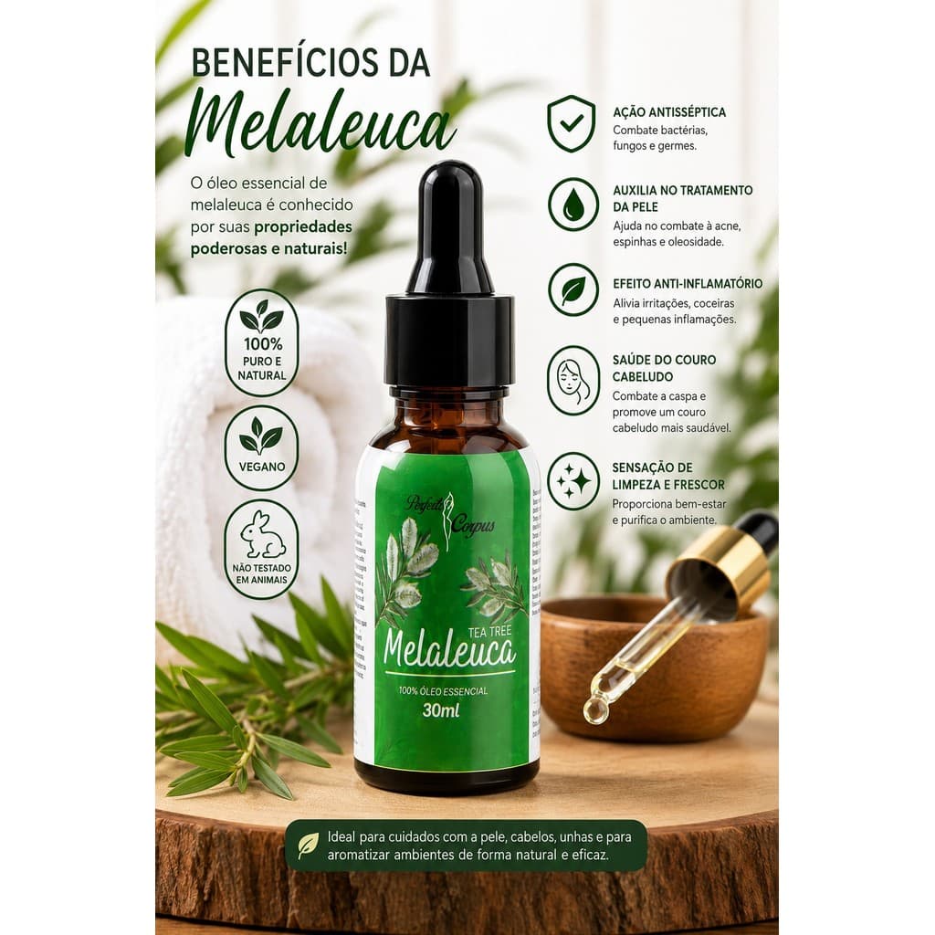 Óleo Essencial de Melaleuca (Tea Tree) óleo para aromaterapia óleo para pele oleosa couro cabeludo oleoso unhas