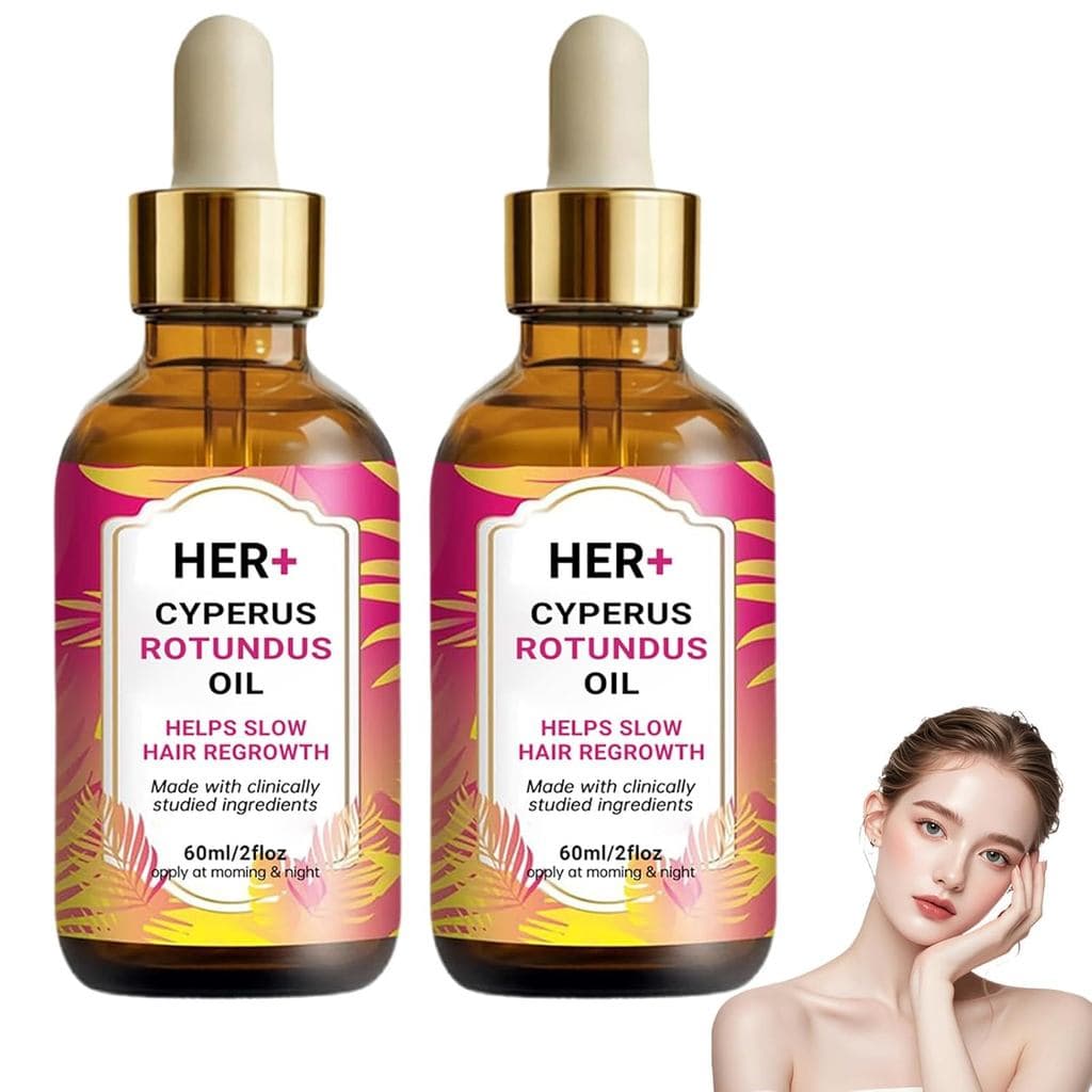 Óleo HER+ Cyperus Rotundus para Remoção de Pelos - 60ml, Novo Óleo Orgânico para Remoção de Pelos 2026, Redutor de Pelos