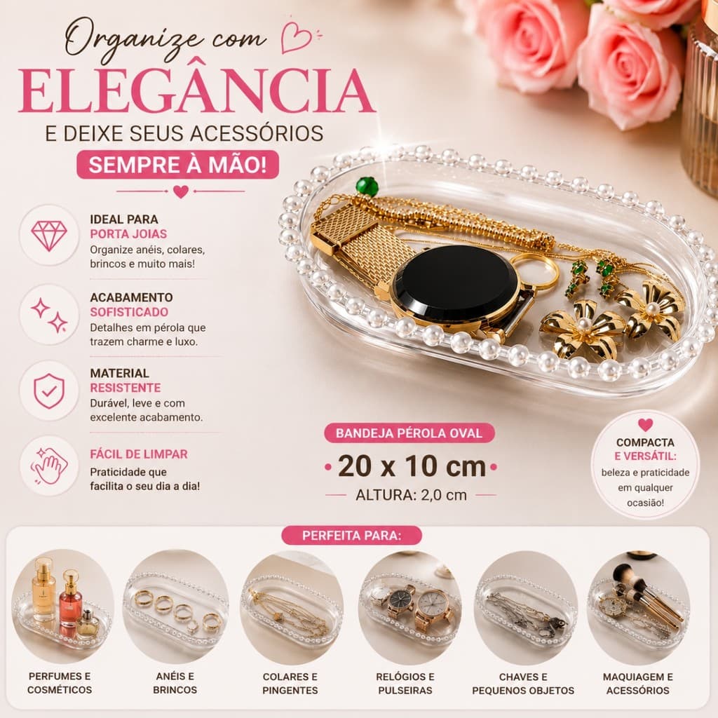 Bandeja Oval 20x10 cm Mini Porta Joias, Decorativa, Para Doces, Mesa, Posta Perola