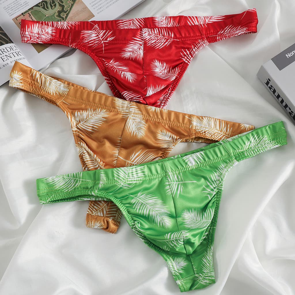 Conjunto de 2 cuecas masculinas de cintura baixa, em seda gelada com estampa floral, finas, respiráveis, de secagem rápi