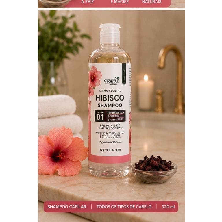 SHAMPOO HIBISCO – VEGETAL DO BRASIL | BLINDAGEM CAPILAR | CONTROLE DA POROSIDADE | HIDRATAÇÃO INTENSA | 380ML