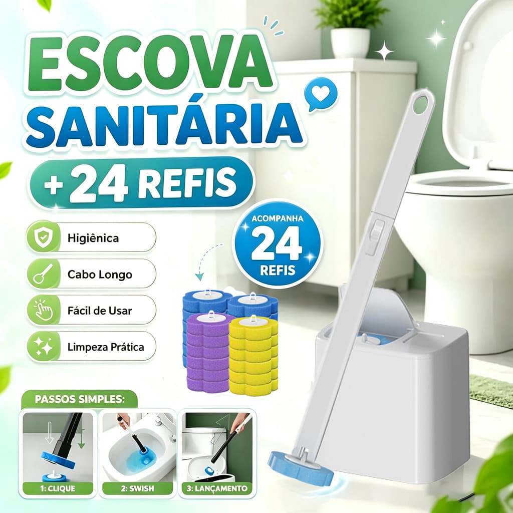 Conjunto de escova sanitária descartável + 24 esponjas de limpeza profunda de substituição