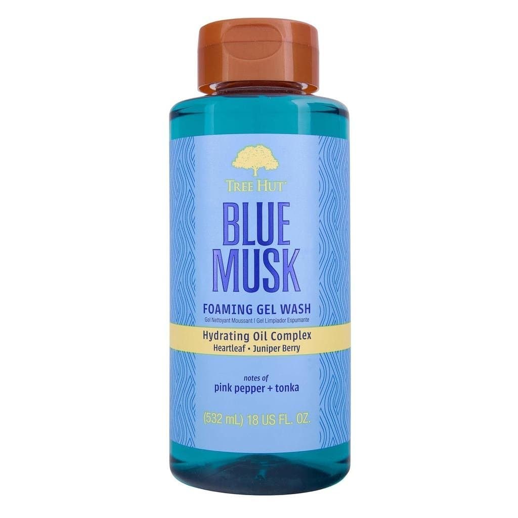 Gel de Banho Tree Hut Blue Musk, um gel de banho hidratante que contém manteiga de karité e óleos essenciais, para uma p