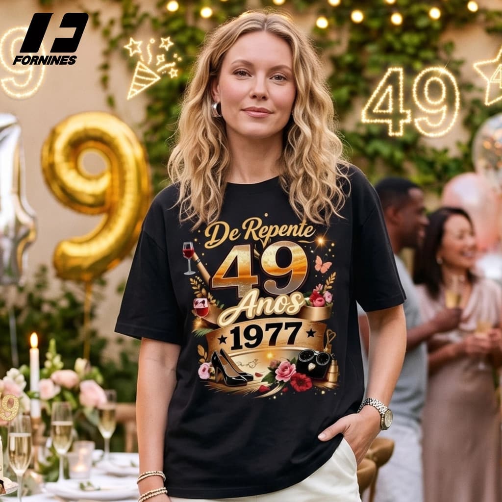 Camiseta De Repente 49 Anos 1977 Aniversário Presente Feminina 100% Algodão Estampa Grande Profissional
