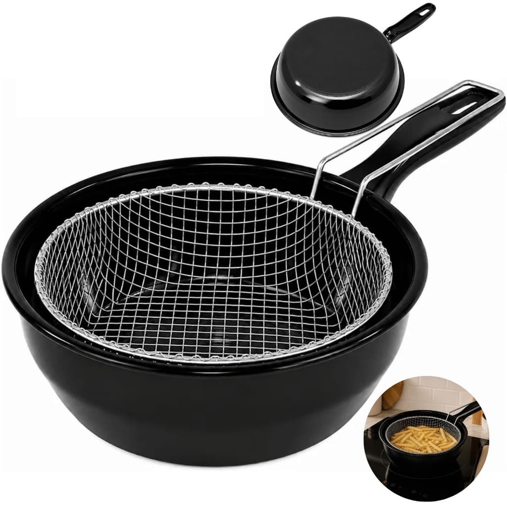 Panela Frigideira Fritadeira Fogão de Indução Com Cesto de Fritura Fritatudo 20cm 1,5 Litros
