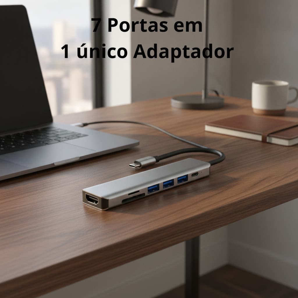 Hub USB-C 7 em 1 Adaptador Premium HDMI 4K USB 3.0 Leitor Cartão SD/TF Notebook