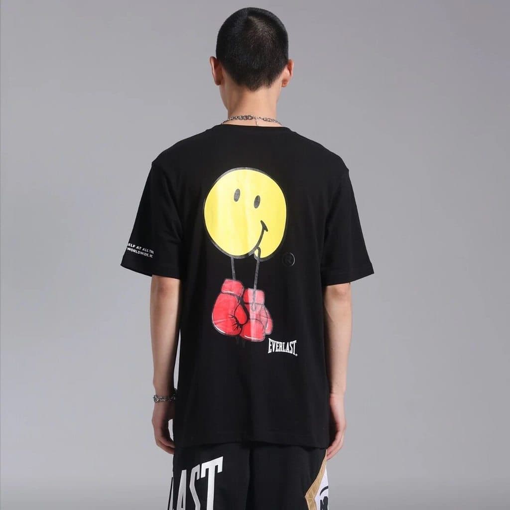 Estoque Pronto Casal Top Unissex Sorridente Boxe Estampa Solta 100 % Algodão Premium Gola Redonda Manga Curta Camiseta
