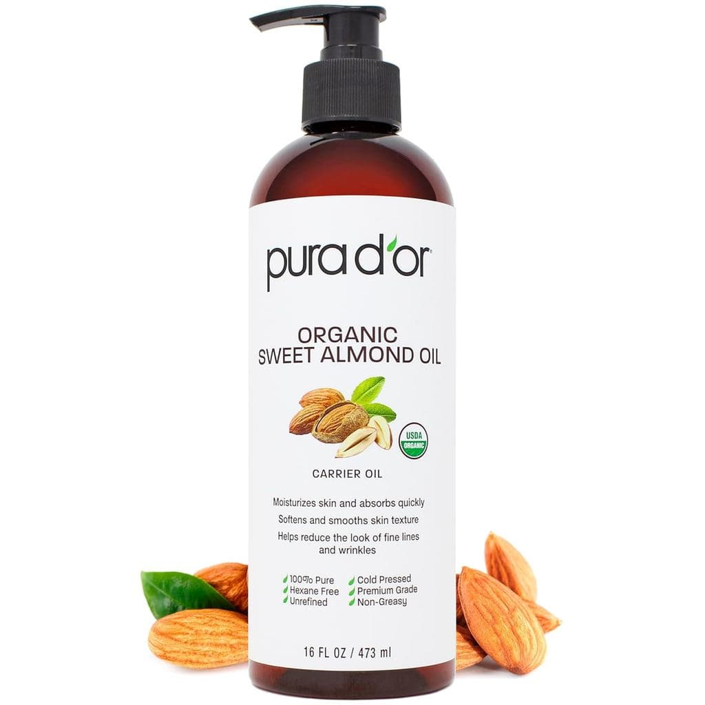 PURA D'OR ORGANIC Óleo de Amêndoa, Óleo Carreador Puro para Cabelo, 16 Oz |   Hidrata fios secos e ásperos; rápida absor